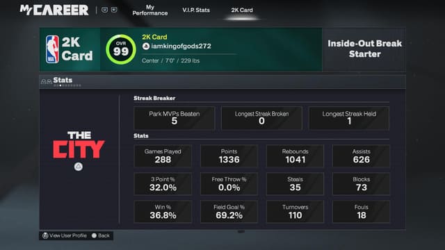Example: Season stats screen